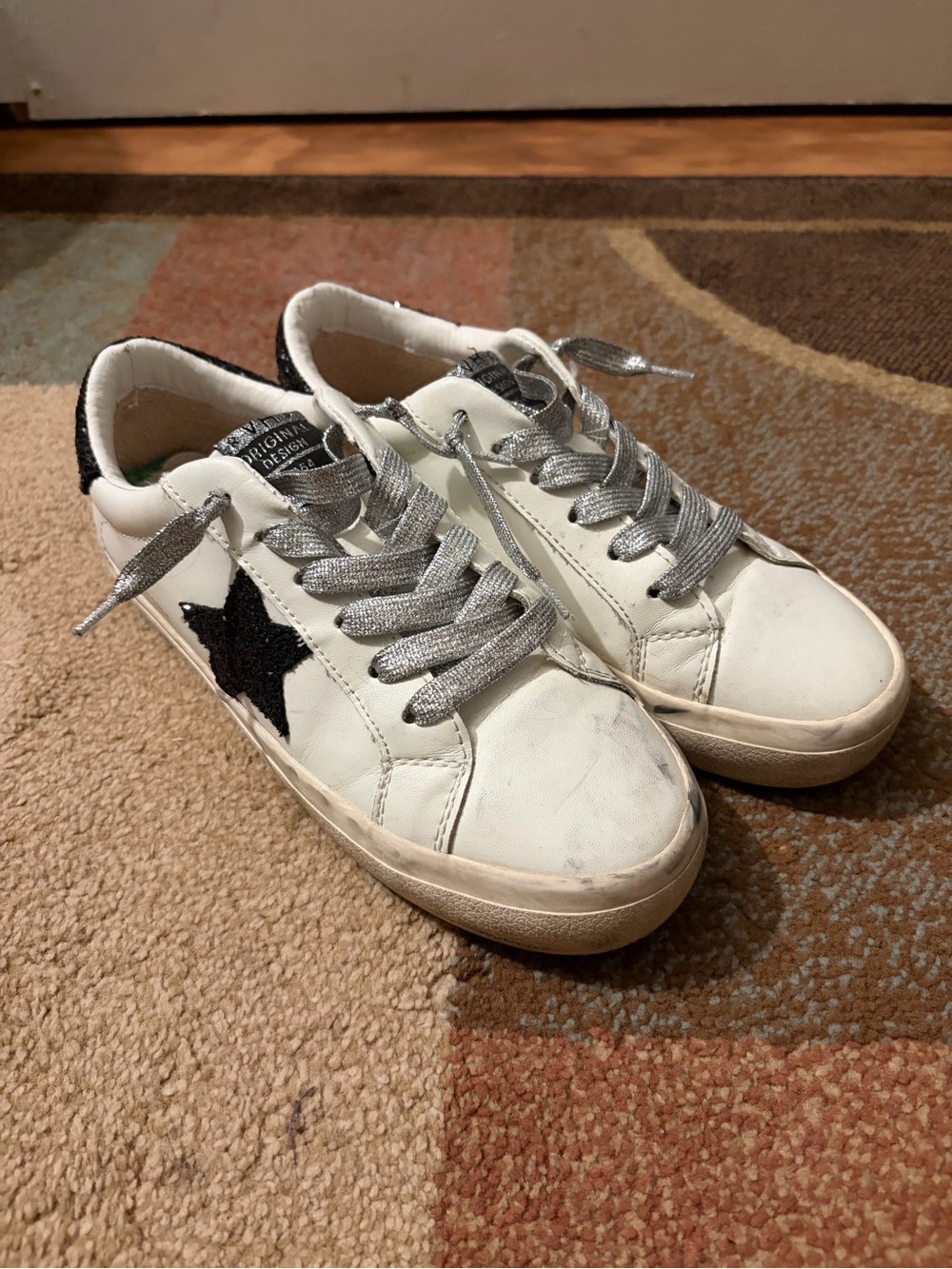 Golden Goose White Sneakers with Black Star and Silver Laces
